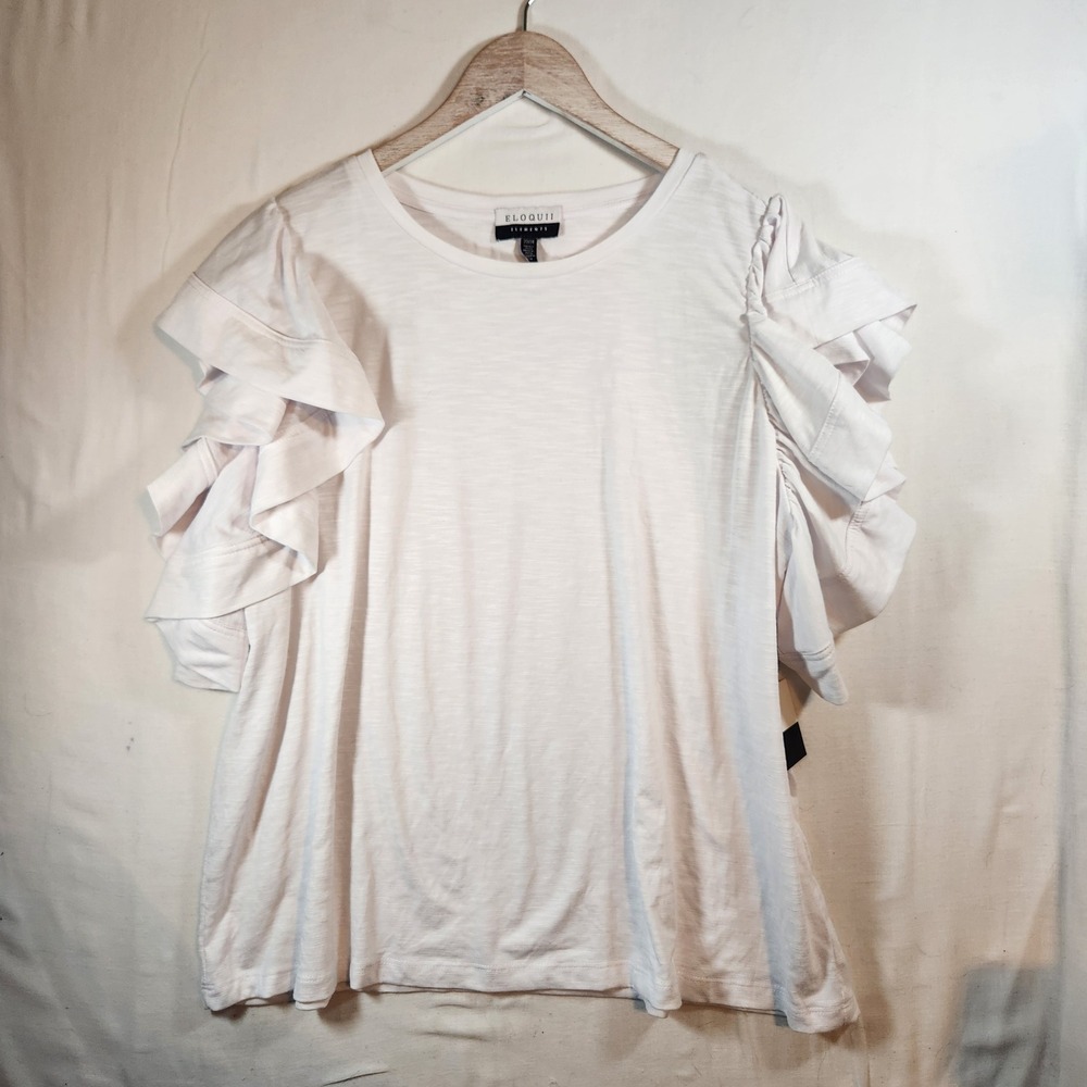 Eloquii Elements White Ruffle Sleeve Knit Top Plus Size 22/24 NWT